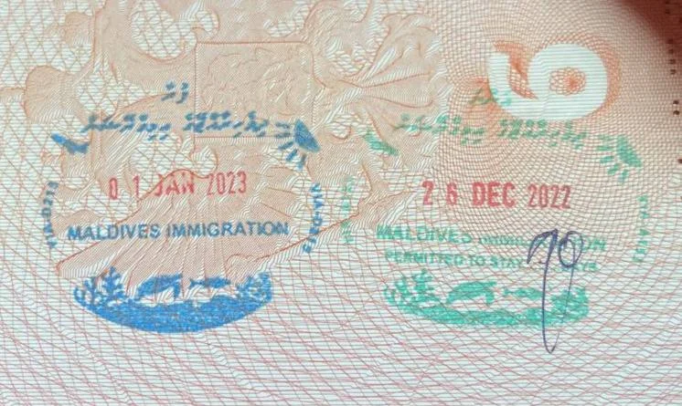 Maldives entry and exit stamp